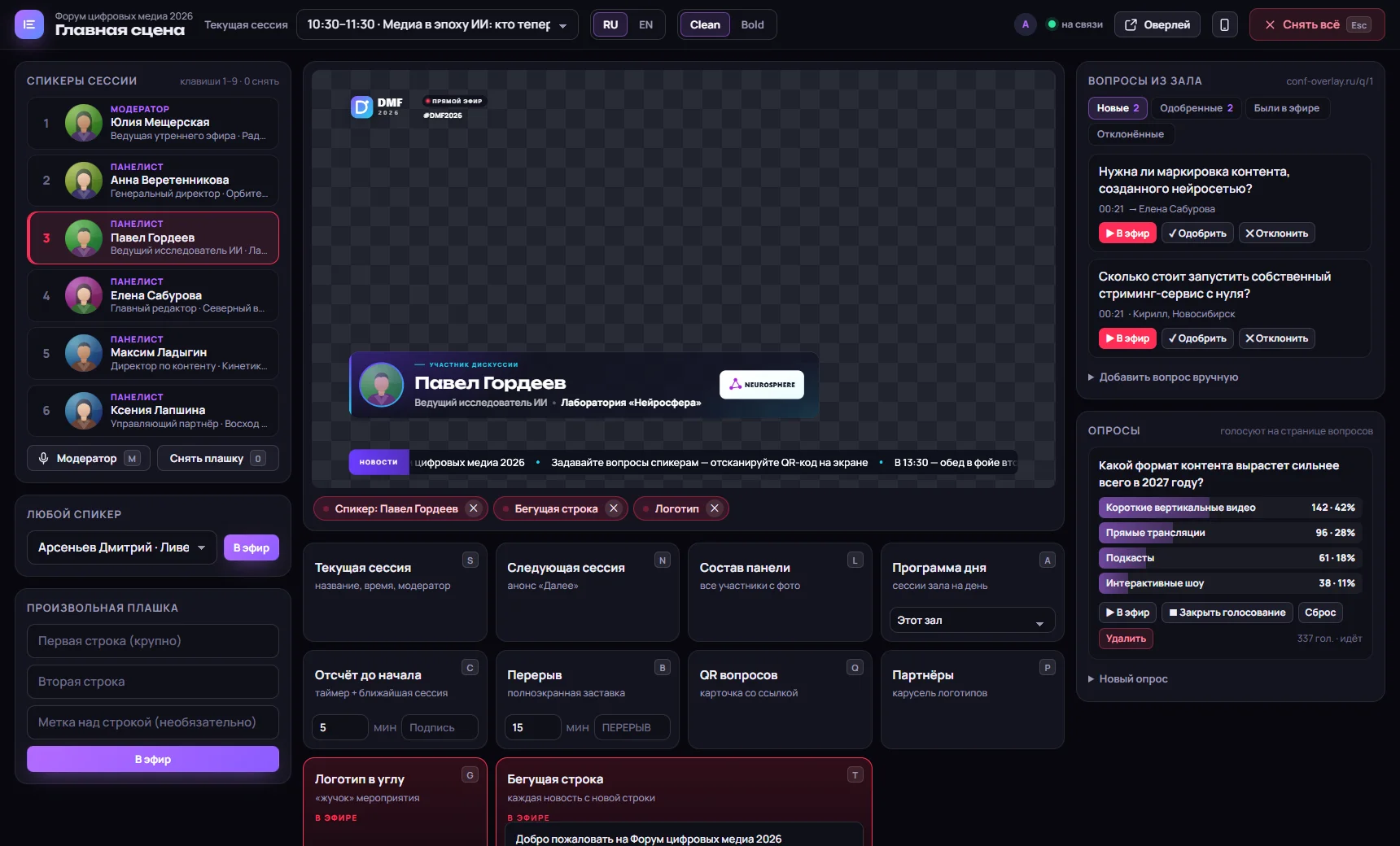 The whole hall broadcast on one screen